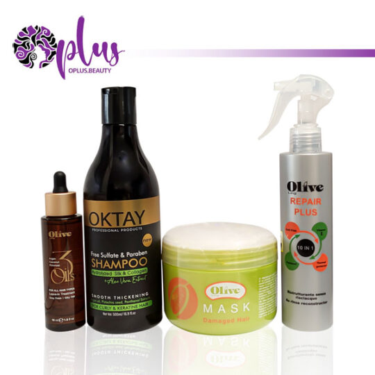 پک هوم کر چهار تایی الیو ، شامپو اکتای ، ماسک داخل حمام ، کرم 10 کاره بعد از حمام ، سه روغن