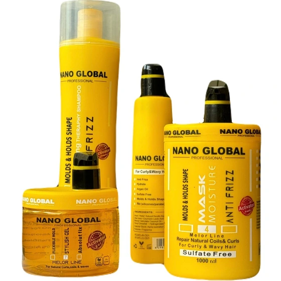 پک 4 تایی نانوگلوبال زرد شامل : شامپو، ماسک، ژل و کرم